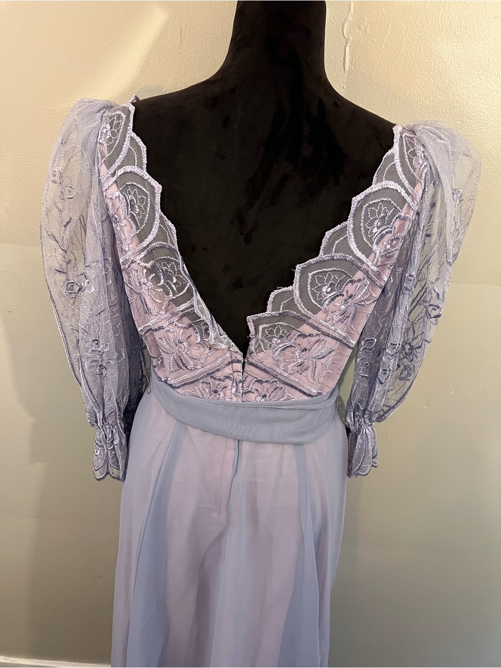 Vintage 80’s lavender lace chiffon puff sleeve dress wedding romantic party - Picture 8 of 10